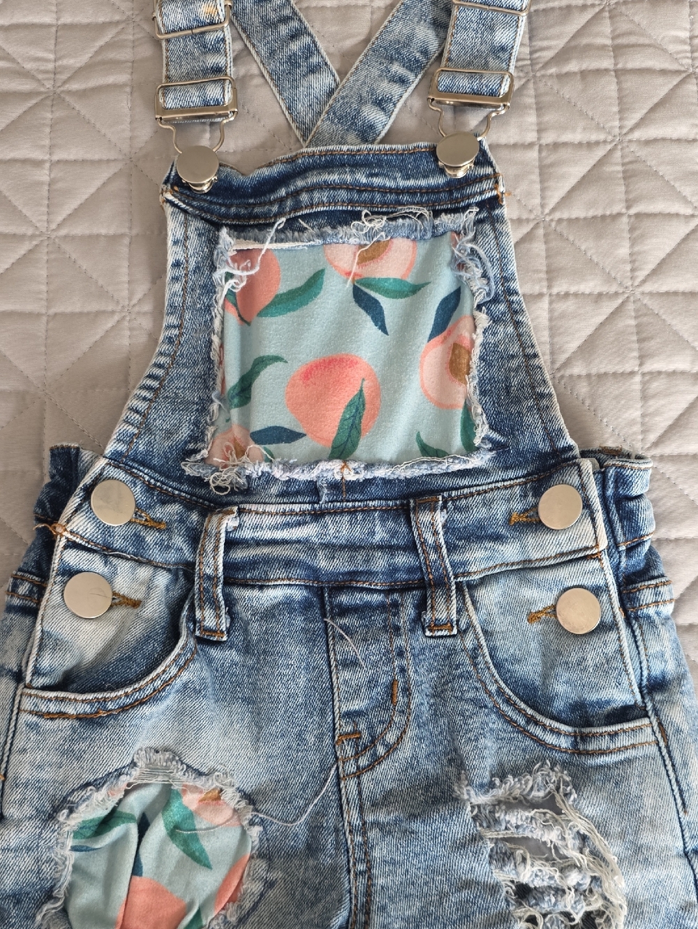 Blue Denim Kids Overalls with Peach-Print Patch